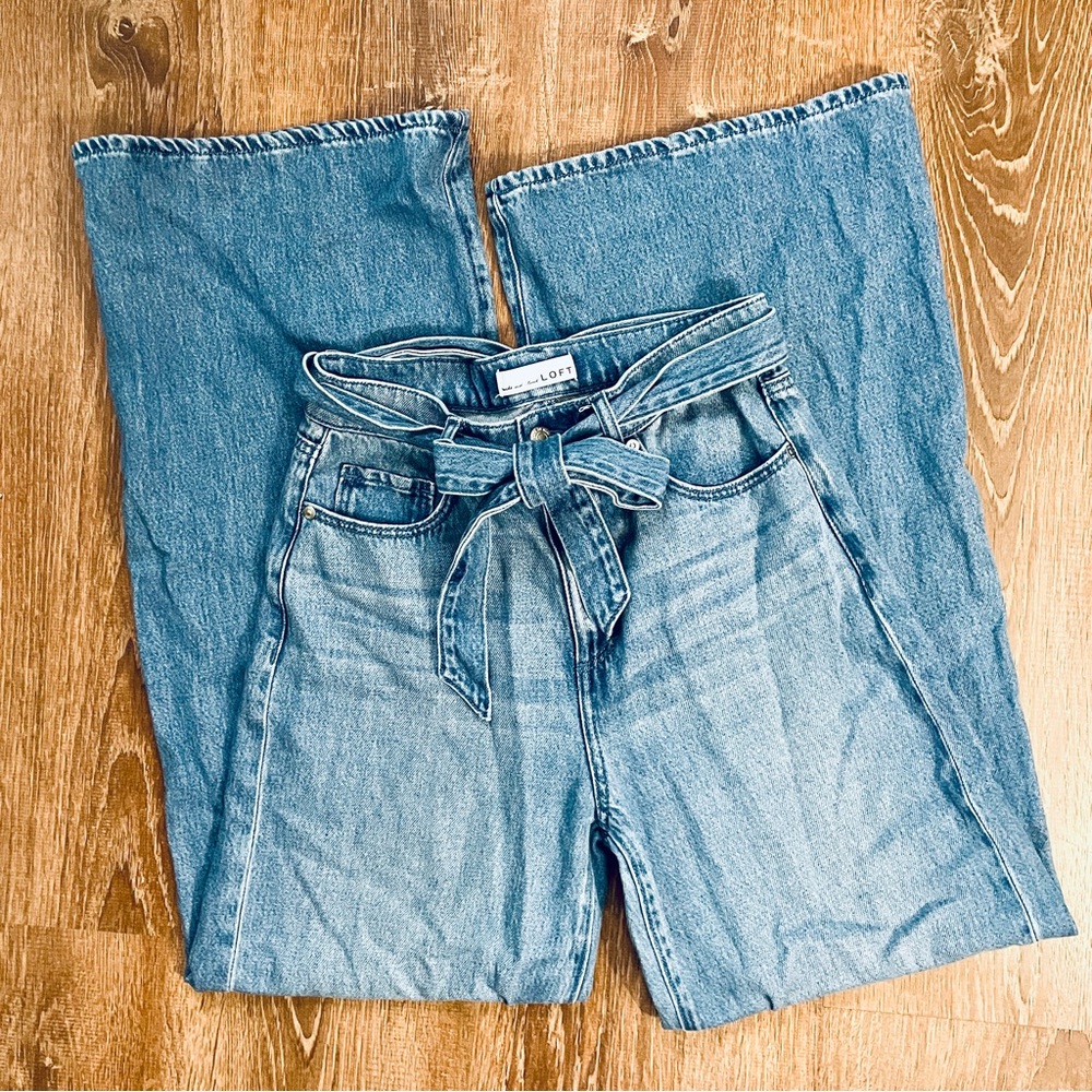 LOFT High Rise Belted Palazzo Jeans 25 0 Medium Wash Denim - Picture 3 of 11